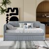 Upholstered Daybed Sofa Bed Twin Size With Trundle Bed and Wood Slat, Gray