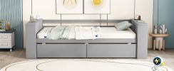 Twin Size Daybed with Shelves and Drawers, Gray