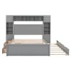 Queen Size Wooden Bed With All-in-One Cabinet, Shelf and Sockets, Gray