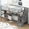 Twin Size Loft Bed Frame with Built-in Desk and Double Storage Drawers,Gray