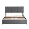 Queen Size Upholstery Platform Bed with Four Drawers on Two Sides, Adjustable Headboard, Grey