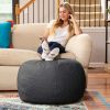 Jaxx Ellis Ottoman Shearling Faux-Lamb Plush Pouf for Modern Interior Design, Large, Black