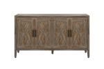 4 Door Wooden Twill Sideboard American Country Vintage Old Living Room Dining Room Hallway Entryway Cabinet (Brown)