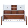 Twin Size Platform Bed with Multiple Storage, White+Walnut