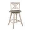 Counter Height Chairs Set of 2, White Gray 360-degree Swivel Chair Solid Rubberwood Kitchen Dining Furniture, X-Back