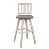 Pub Height Chairs Set of 2, Distressed Gray and White 360-degree Swivel Chair Solid Rubberwood Furniture, Vertical Slat Back Bar Chairs