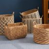 Round Water Hyacinth Seagrass Woven Basket with Handles - 15" x 15" x 15" - Natural Brown - For Clothes, Towels, Canvas, Toys and Magazine Storage and