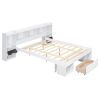 Queen Size Wood Platform Bed with Muti-storage Headboard and a Drawer, White(Expected Arrival Time: 6.16)