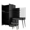 Makeup Vanity Table and Large Armoire Wardrobe Set, Dressing Table with LED Mirror and Power Outlets and 5 Drawers, 4 Door Bedroom Closet, Black