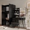 Makeup Vanity Table and Large Armoire Wardrobe Set, Dressing Table with LED Mirror and Power Outlets and 5 Drawers, 4 Door Bedroom Closet, Black