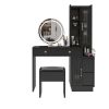 Modern Makeup Vanity Table Set with Side Cabinet and LED Mirror, Retractable Dressing Table with Power Outlets, 3 Light Colors