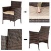 2pcs Arm Chairs 1pc Love Seat & Tempered Glass Coffee Table Rattan Sofa Set Brown Gradient