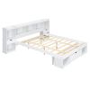 Queen Size Wood Platform Bed with Muti-storage Headboard and a Drawer, White(Expected Arrival Time: 6.16)