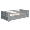 Twin Size Daybed with Shelves and Drawers, Gray