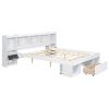 Queen Size Wood Platform Bed with Muti-storage Headboard and a Drawer, White(Expected Arrival Time: 6.16)