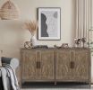 4 Door Wooden Twill Sideboard American Country Vintage Old Living Room Dining Room Hallway Entryway Cabinet (Brown)