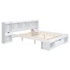 Queen Size Wood Platform Bed with Muti-storage Headboard and a Drawer, White(Expected Arrival Time: 6.16)