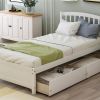 Twin Platform Storage Bed Wood Bed Frame with Two Drawers and Headboard, White