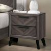 Contemporary Gray Color 1pc Nightstand Bedroom Furniture Solid wood Chevron Pattern 2-Drawers bedside Table Replicated Wood Grain