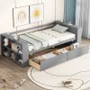 Twin Size Daybed with Shelves and Drawers, Gray