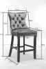 A&A Furniture,Contemporary Velvet Upholstered Barstools with Button Tufted Decoration and Wooden Legs, and Chrome Nailhead Trim, Leisure Style Bar Cha