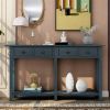 Rustic Brushed Texture Entryway Table Console Table with Drawer and Bottom Shelf for Living Room (Antique Navy)