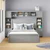 Queen Size Wooden Bed With All-in-One Cabinet, Shelf and Sockets, Gray