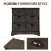 Rustic Storage Cabinet with Two Drawers and Four Classic Rattan Basket for Dining Room/Living Room (Brown Gray)