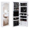 Non Full Mirror Wooden Wall Mounted 4-Layer Shelf 6 Drawers 8 Blue LED Light Jewelry Storage Mirror Cabinet - White