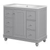 Contemporary Gray Bathroom Vanity Cabinet - 36x18x34 inches, 4 Drawers & 1 Cabinet Door, Multipurpose Storage, Resin Integrated Sink, Adjustable Shelv