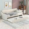 Twin Size Upholstery Daybed with Trundle and USB Charging Design,Trundle can be flat or erected,Beige