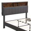 Full size Upholstered Platform Bed with Storage Headboard and USB Port, Linen Fabric Upholstered Bed (Gray)