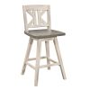 Counter Height Chairs Set of 2, White Gray 360-degree Swivel Chair Solid Rubberwood Kitchen Dining Furniture, Divided X-Back