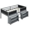 Twin Size Low Loft Bed with Two Movable Shelves and Ladder,with Decorative Guardrail Chalkboard,Gray(Old SKU: WF283286AAE)