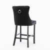 A&A Furniture,Contemporary Velvet Upholstered Barstools with Button Tufted Decoration and Wooden Legs, and Chrome Nailhead Trim, Leisure Style Bar Cha