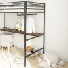 Adam Twin Loft Bunk Black with Cinnamon Wood Desk and Closet Rod