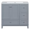 36 Inch Modern Bathroom Vanity with USB Charging, Two Doors and Three Drawers Bathroom Storage Vanity Cabinet with single top, Small Bathroom Vanity c