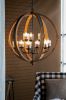 9- Light Globe Chandelier, Wood Chandelier Hanging Light Fixture with Adjustable Chain for Kitchen Dining Room Foyer Entryway, Bulb Not Included