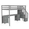 Twin Size Loft Bed Frame with Built-in Desk and Double Storage Drawers,Gray