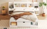 Queen Size Wood Platform Bed with Muti-storage Headboard and a Drawer, White(Expected Arrival Time: 6.16)