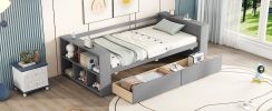 Twin Size Daybed with Shelves and Drawers, Gray