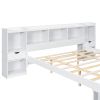 Queen Size Wood Platform Bed with Muti-storage Headboard and a Drawer, White(Expected Arrival Time: 6.16)