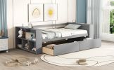 Twin Size Daybed with Shelves and Drawers, Gray