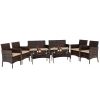 2pcs Arm Chairs 1pc Love Seat & Tempered Glass Coffee Table Rattan Sofa Set Brown Gradient