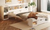 Queen Size Wood Platform Bed with Muti-storage Headboard and a Drawer, White(Expected Arrival Time: 6.16)