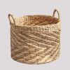 Round Water Hyacinth Seagrass Woven Basket with Handles - 15" x 15" x 15" - Natural Brown - For Clothes, Towels, Canvas, Toys and Magazine Storage and