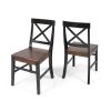 Roshan Farmhouse Acacia Wood Dining Chairs, Black / Walnut