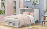 Queen Size Murphy Bed with Built-In Charging Station and a Shelf, White