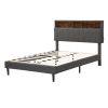 Full size Upholstered Platform Bed with Storage Headboard and USB Port, Linen Fabric Upholstered Bed (Gray)