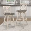 Counter Height Chairs Set of 2, White Gray 360-degree Swivel Chair Solid Rubberwood Kitchen Dining Furniture, X-Back